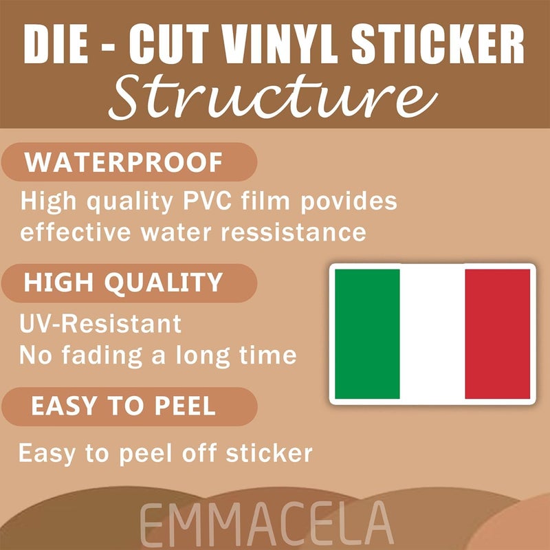 EMMACELA (3PCS) Italy Flag stickers, Countries Flag Stickers - Waterproof Vinyl Decals For Laptops, Tumblers, Water Bottles, Books, Scrapbooks, Size 3 x 2.1 Inch - Image 3